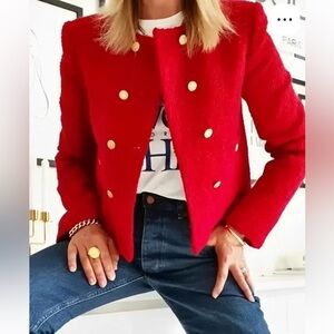 Stylewe Urban Pockets Long Sleeve Lapel Collar Buttoned Plain Red Blazer Size M.